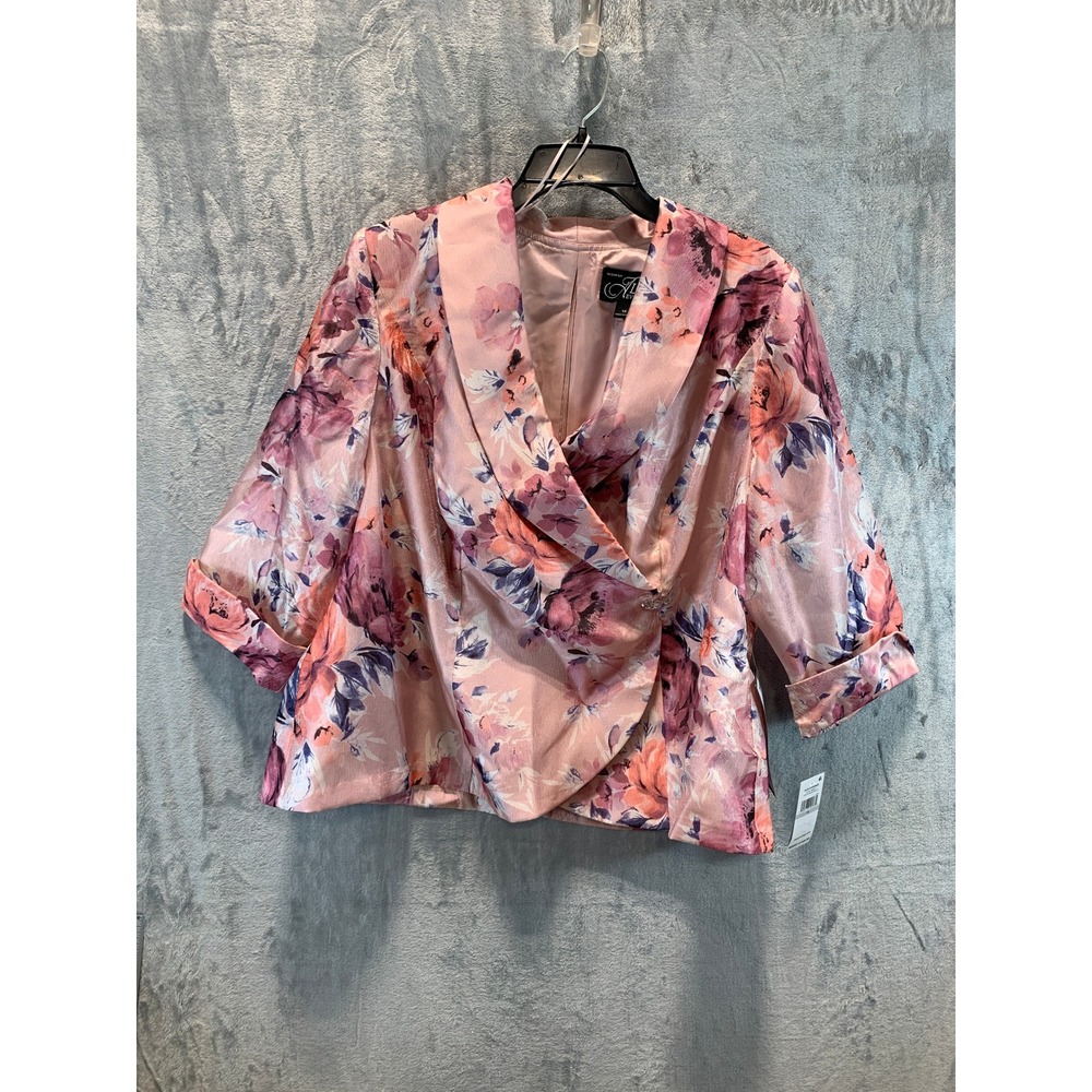 Alex Evenings Women 1X Floral Shawl Collar Wrap Jacket Blush Multi 8492017 NEW